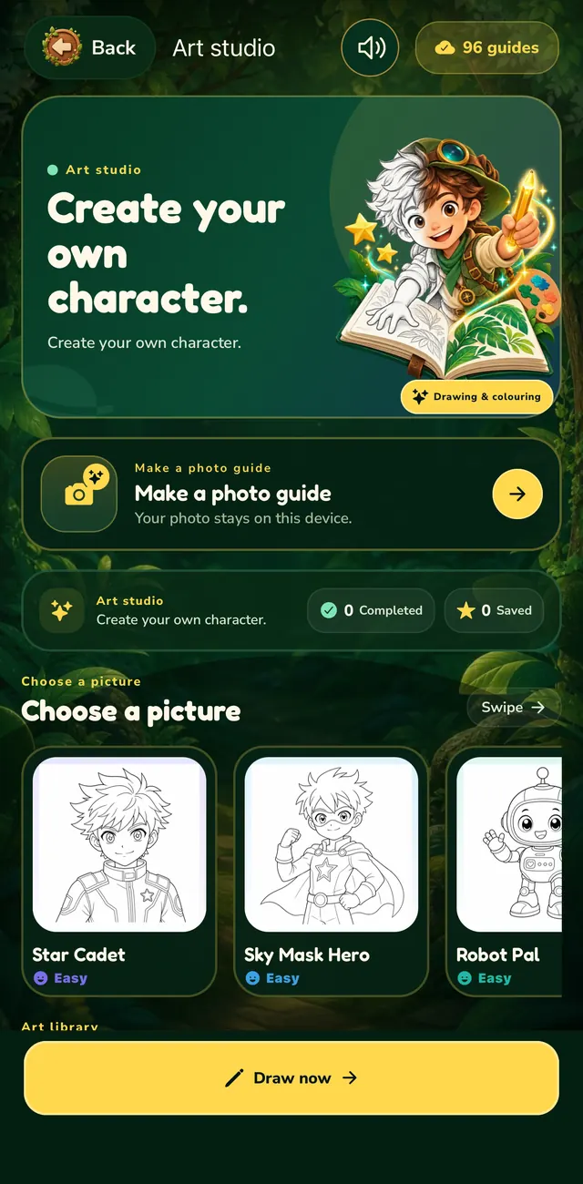 The Art studio with picture guides